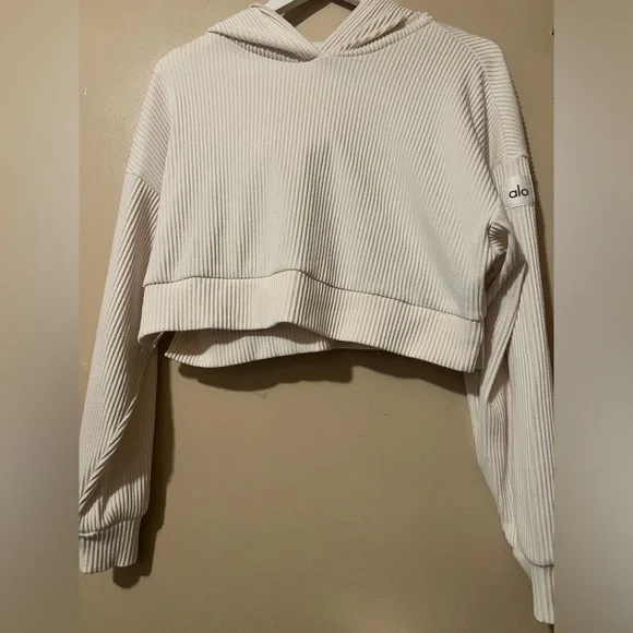 Alo Cream Muse Ribbed Hoodie small/medium - Picture 6 of 10